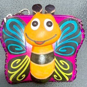 New Handmade Yellow Leather Butterfly Coin Purse，Coin Wallet